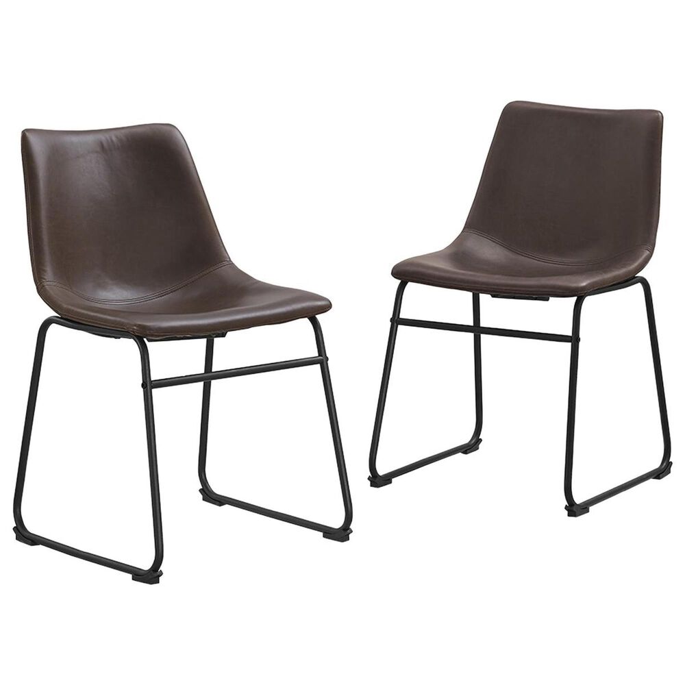 Walker Edison Faux Leather Dining Chair in Brown - Set of 2, , large
