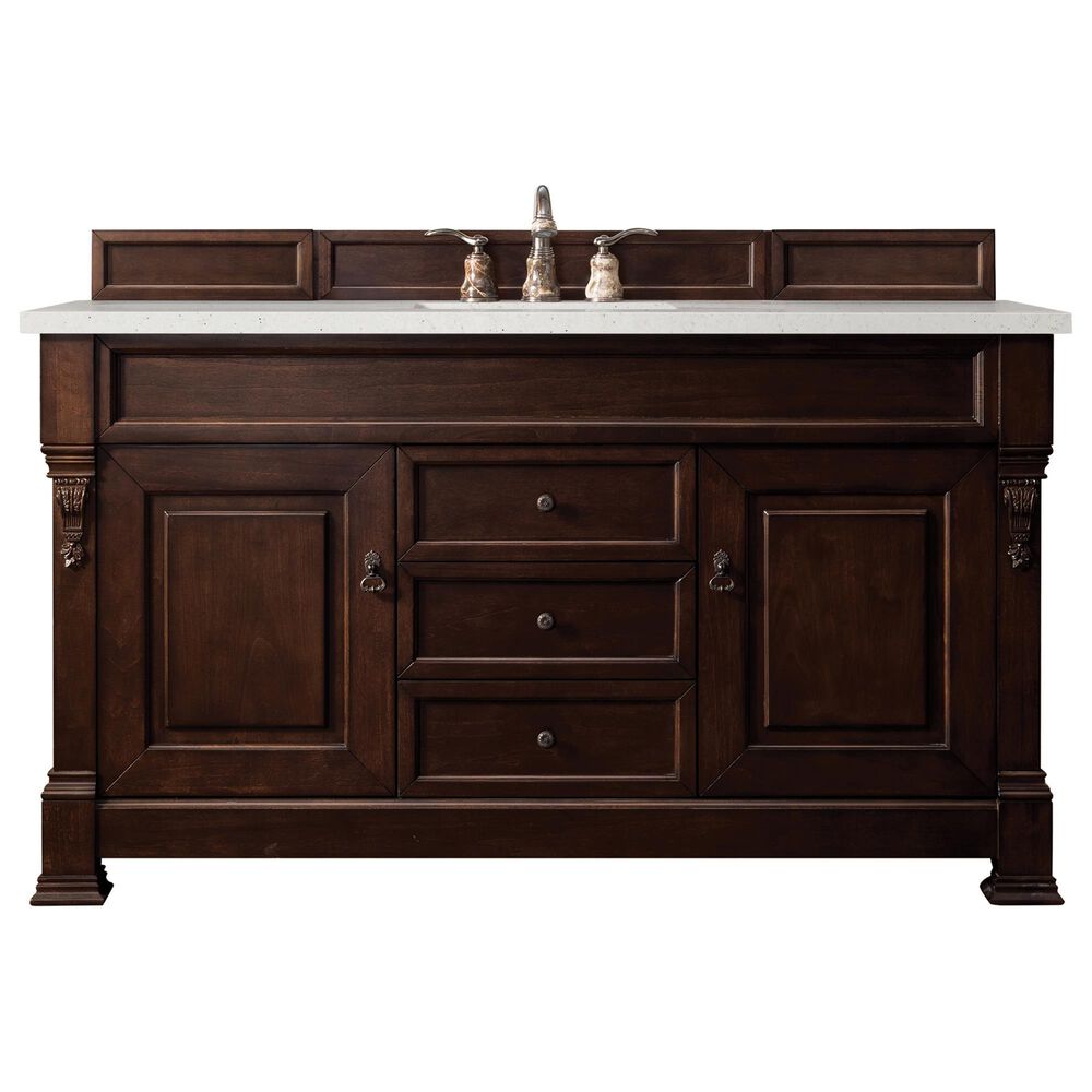 James Martin Vanities Brookfield 60" Single Bathroom Vanity in Burnished Mahogany with 3 cm Lime Delight Quartz Top and Rectangular Sink, , large