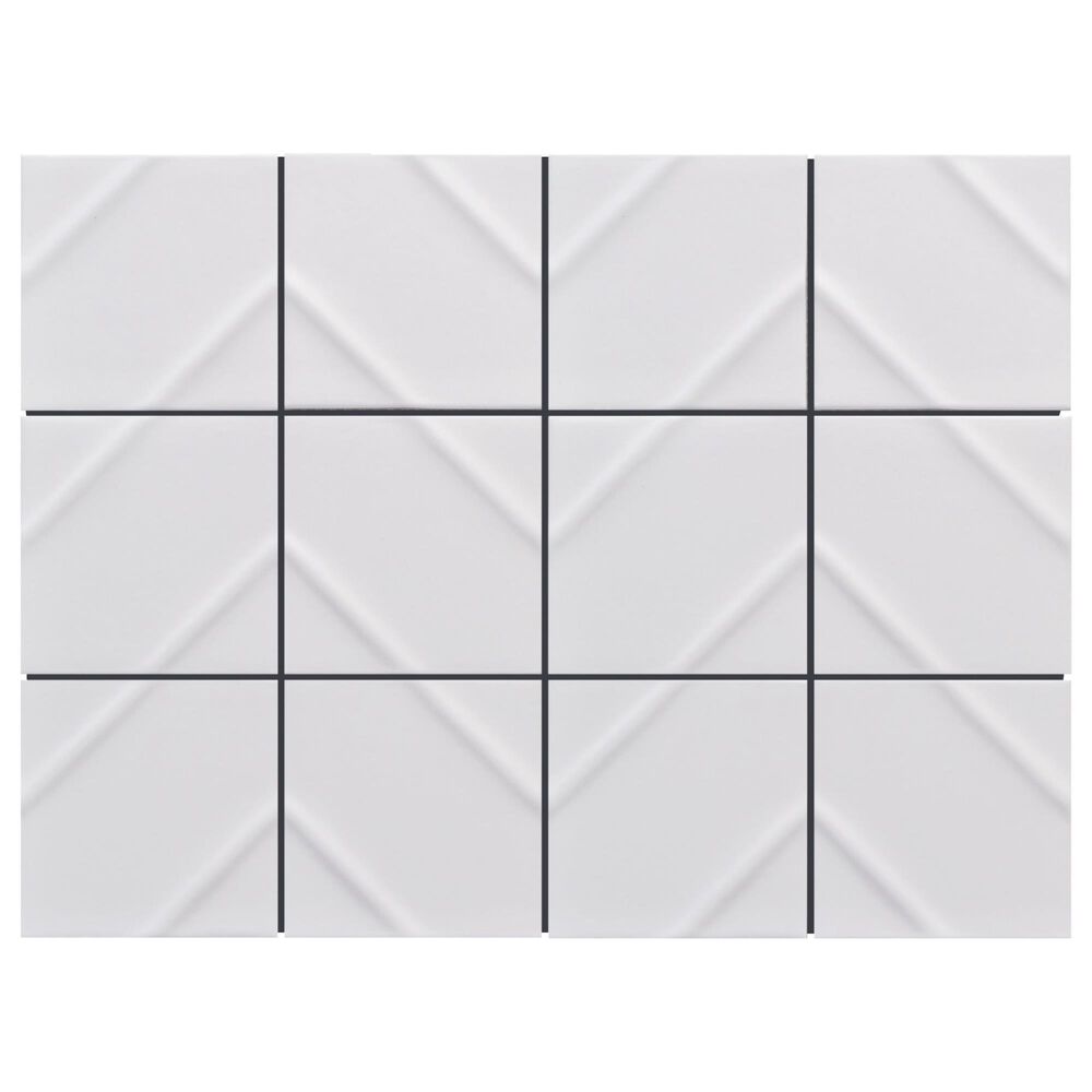 Emser Kumito White Chevron 4" x 4" Square on 12" x 16" Ceramic Mosaic Sheet, , large
