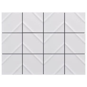 Emser Kumito White Chevron 4" x 4" Square on 12" x 16" Ceramic Mosaic Sheet, , large