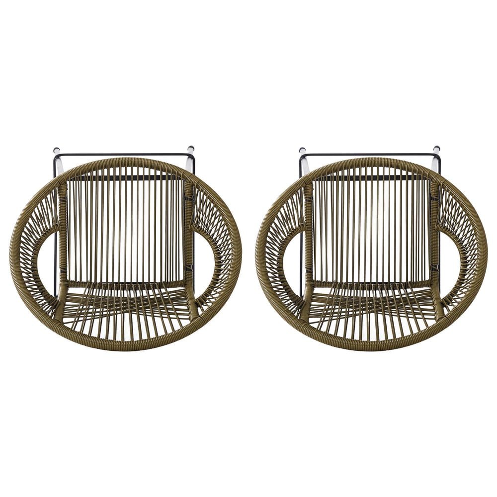 Hearth and Haven Ferrara Outdoor Faux Wicker Barstool in Green (Set of 2), , large