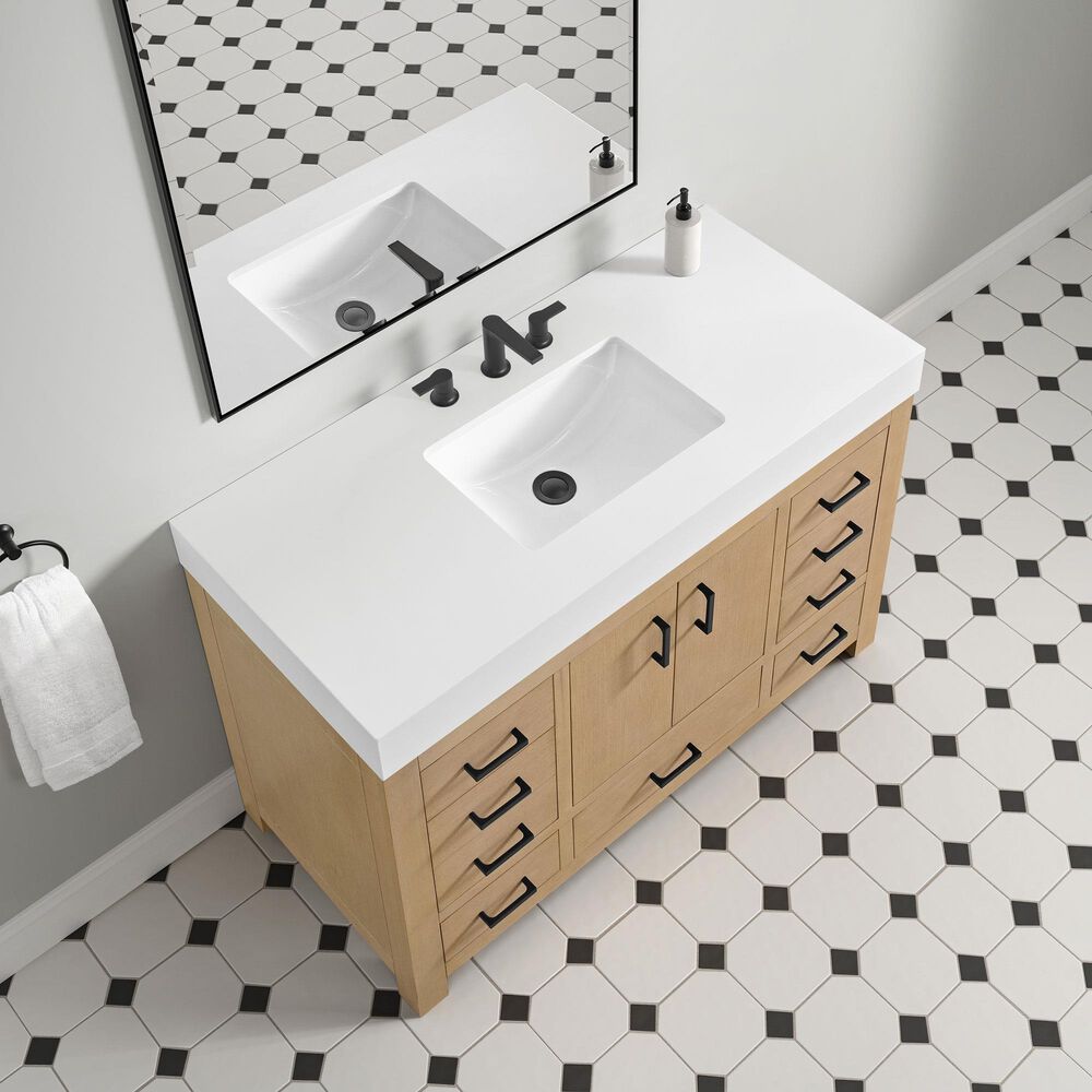 37B Alanya 48" Single Bathroom Vanity in Warm Oak with White Composite Stone Top, , large