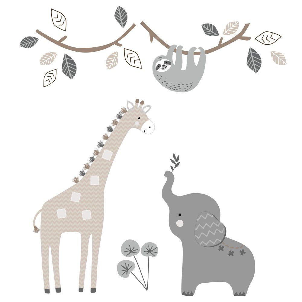 Lambs and Ivy Baby Jungle Animals 4-Piece Crib Bedding Set in Gray, White and Taupe, , large