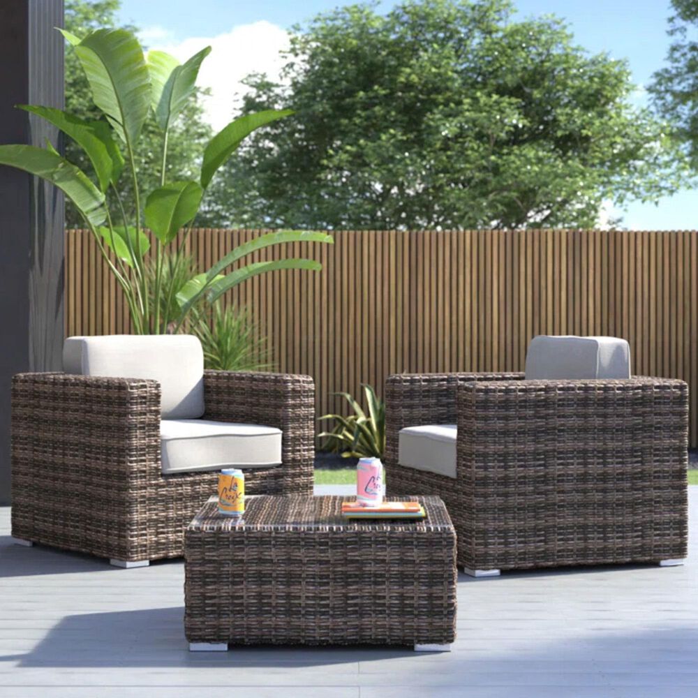 Hearth and Haven 3-piece Outdoor Wicker Conversation Set with Glass-Top Coffee Table in Gray, , large