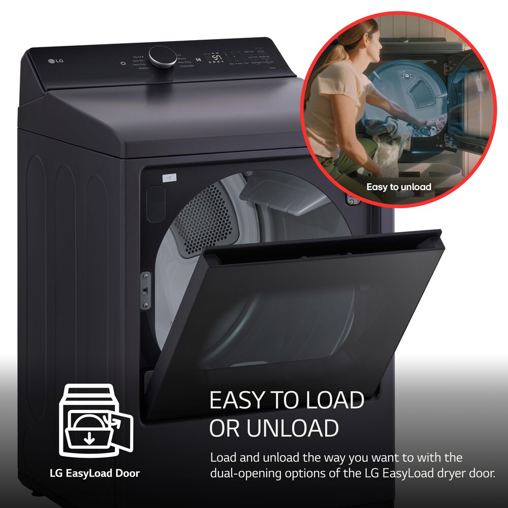 LG 7.3 Cu. Ft. Rear Control Electric Dryer with LG EasyLoad Door and AI Sensing in Matte Black, , large