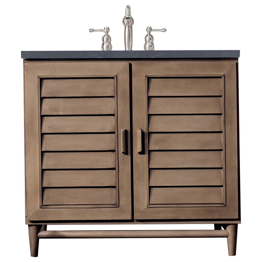 James Martin Vanities Portland 36" Single Bathroom Vanity in Whitewashed Walnut with 3 cm White Zeus Quartz Top and Rectangular Sink, , large