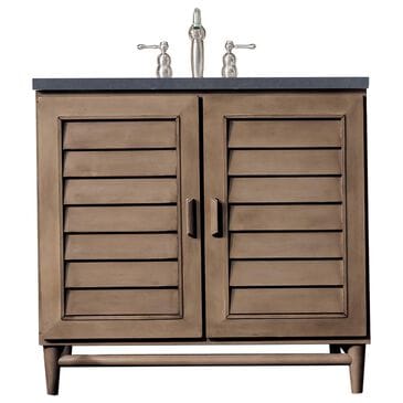 James Martin Vanities Portland 36" Single Bathroom Vanity in Whitewashed Walnut with 3 cm White Zeus Quartz Top and Rectangular Sink, , large