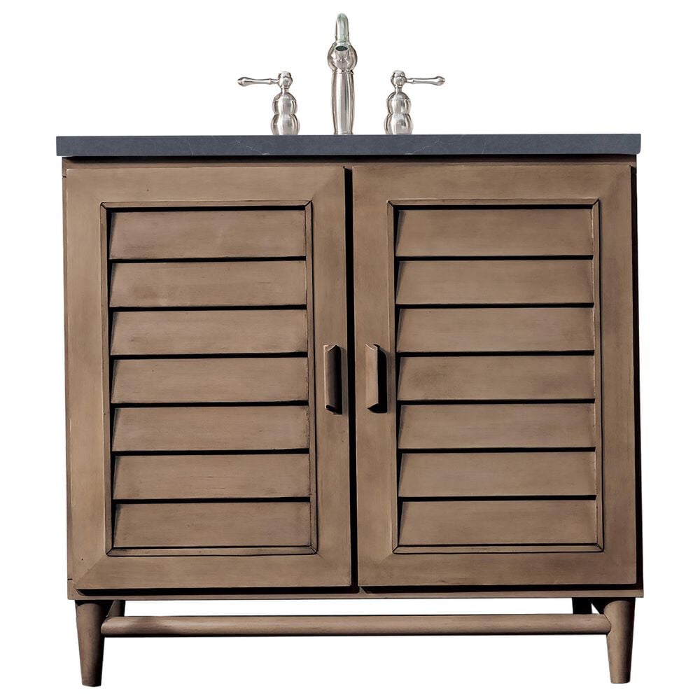 James Martin Vanities Portland 36" Single Bathroom Vanity in Whitewashed Walnut with 3 cm White Zeus Quartz Top and Rectangular Sink, , large