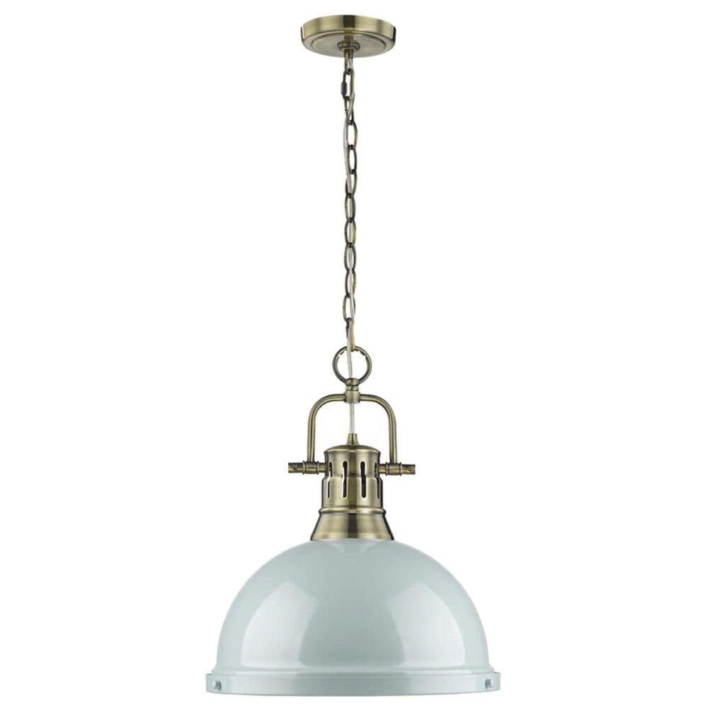 Golden Lighting Duncan 1-Light Pendant with Chain in Aged Brass with a Seafoam Shade, , large
