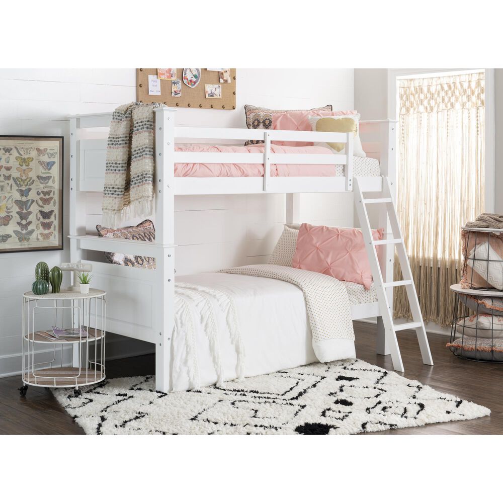 Linon Home Decor Beckett Twin Over Twin Bunk Bed in White, , large