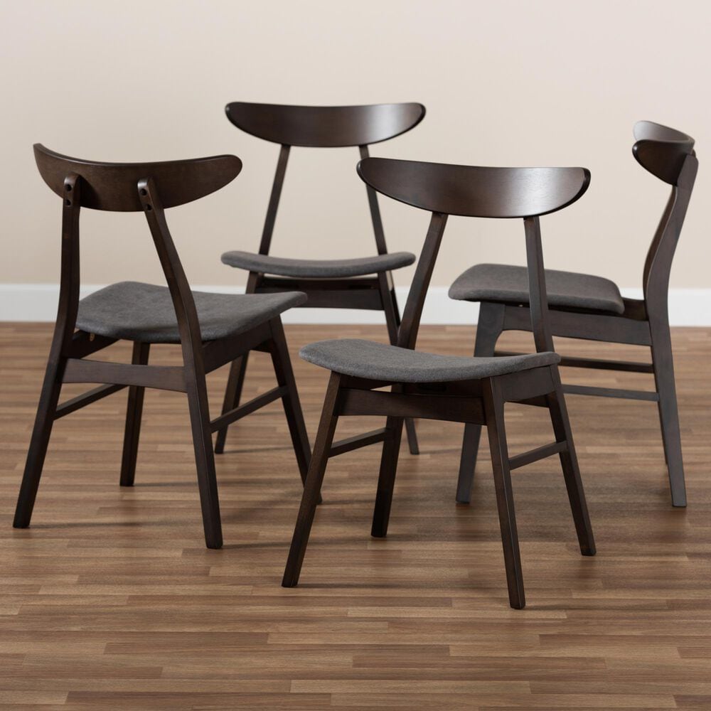 Baxton Studio Britte Side Chair with Dark Grey Cushion in Dark Oak Brown (Set of 4), , large