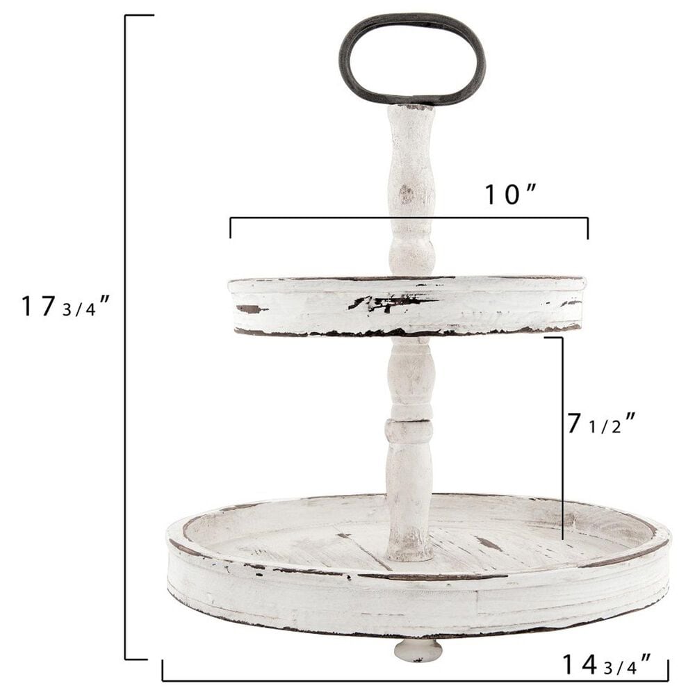 Creative Coop 2-Tier Tray with Metal Handle in Distressed Cream, , large