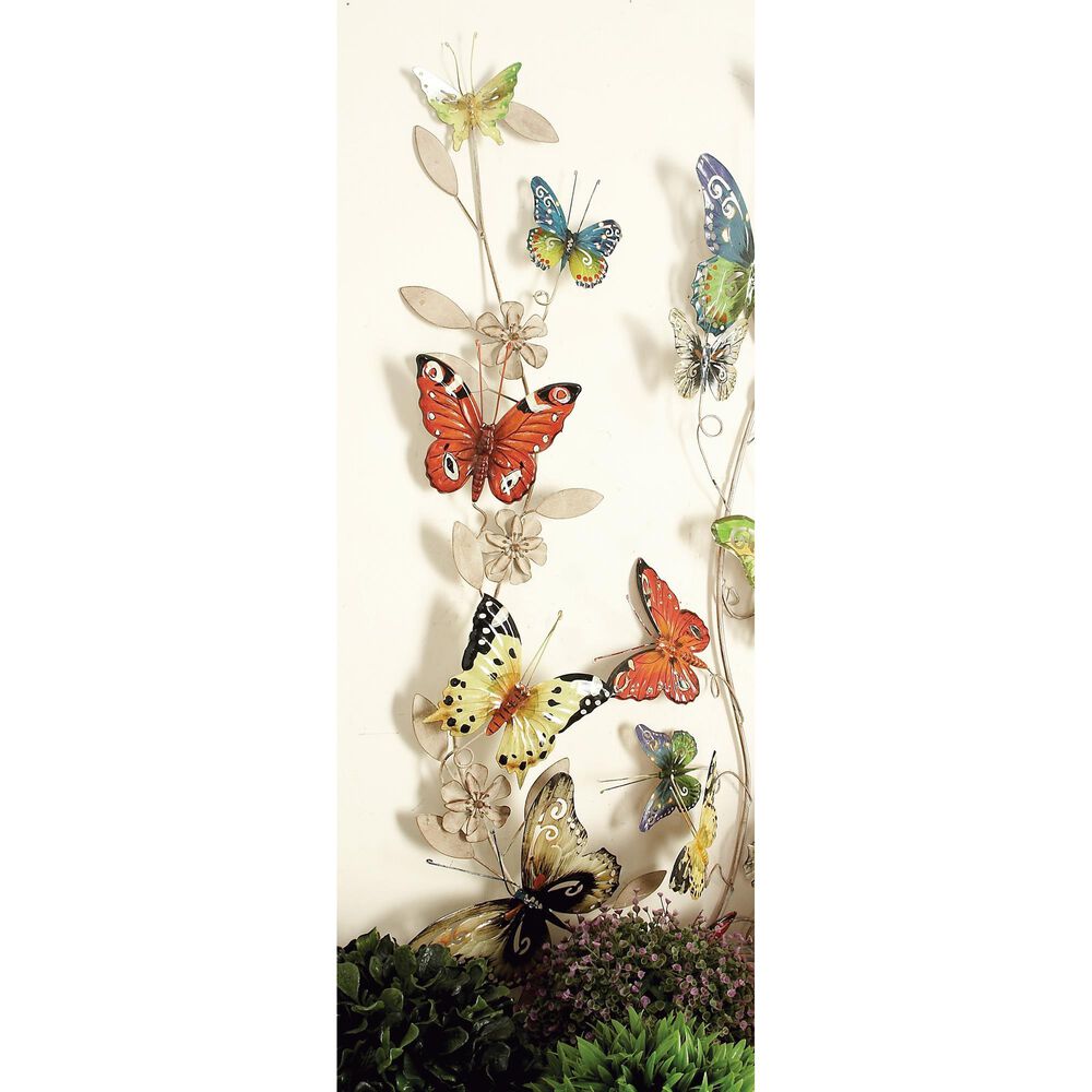 Maple and Jade 45&quot; x 7&quot; Eclectic Butterfly Wall Decor in Green, Blue, Red, Yellow, Brown and Black, , large