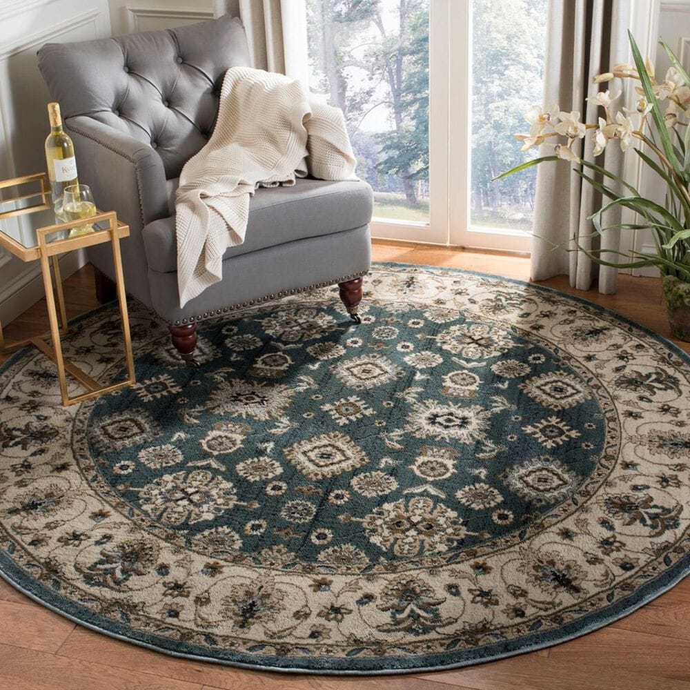 Safavieh Lyndhurst 7&#39; Round Teal and Cream Area Rug, , large