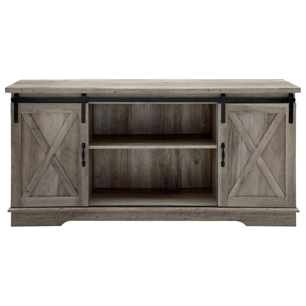 Walker Edison 58&quot; Sliding Barn Door TV Stand in Grey Wash, , large
