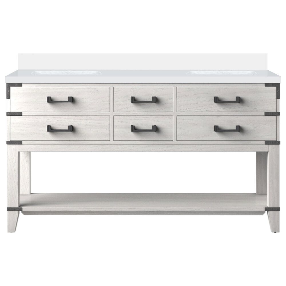 Lexora Home Norwalk 60&quot; Double Bathroom Vanity in White Oak with White Quartz Top and Rectangular Sinks, , large