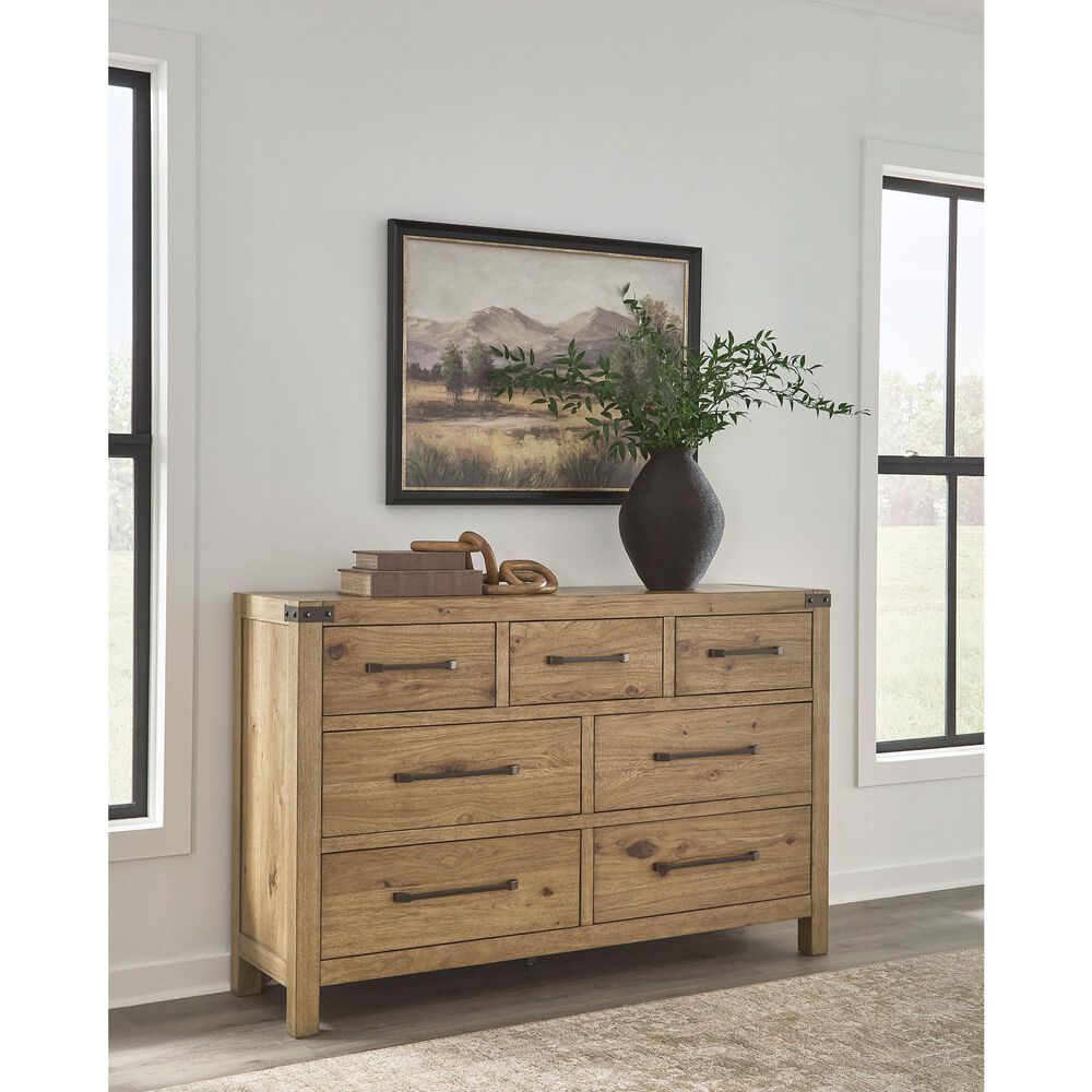 Millenium Ridgester California King Panel Bed with Dresser and Nightstand in Light Brown with USB Ports, , large