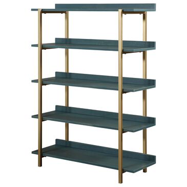 Furniture of America Mcintosh 5-Tier Display Shelf in Antique Blue/Gold, , large