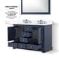 Lexora Home Dukes 48" Double Bathroom Vanity in Navy Blue with 2 cm White Carrara Marble Top and Rectangular Sinks, , large