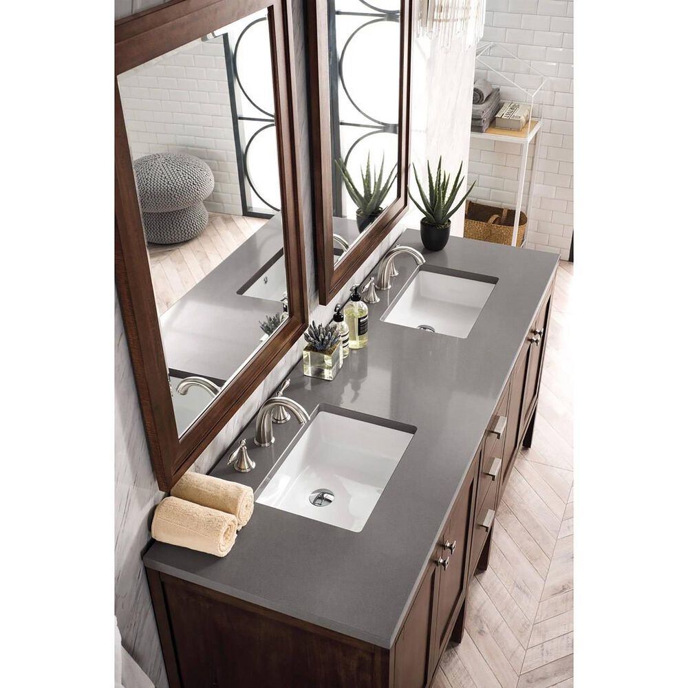 James Martin Addison 72" Double Bathroom Vanity in Mid Century Acacia with  3 cm Grey Expo Quartz Top | Nebraska Furniture Mart
