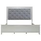 Belle Furnishings Reflections King Upholstered Bed with Two Nightstands in Pearl White and Rhinestone, , large