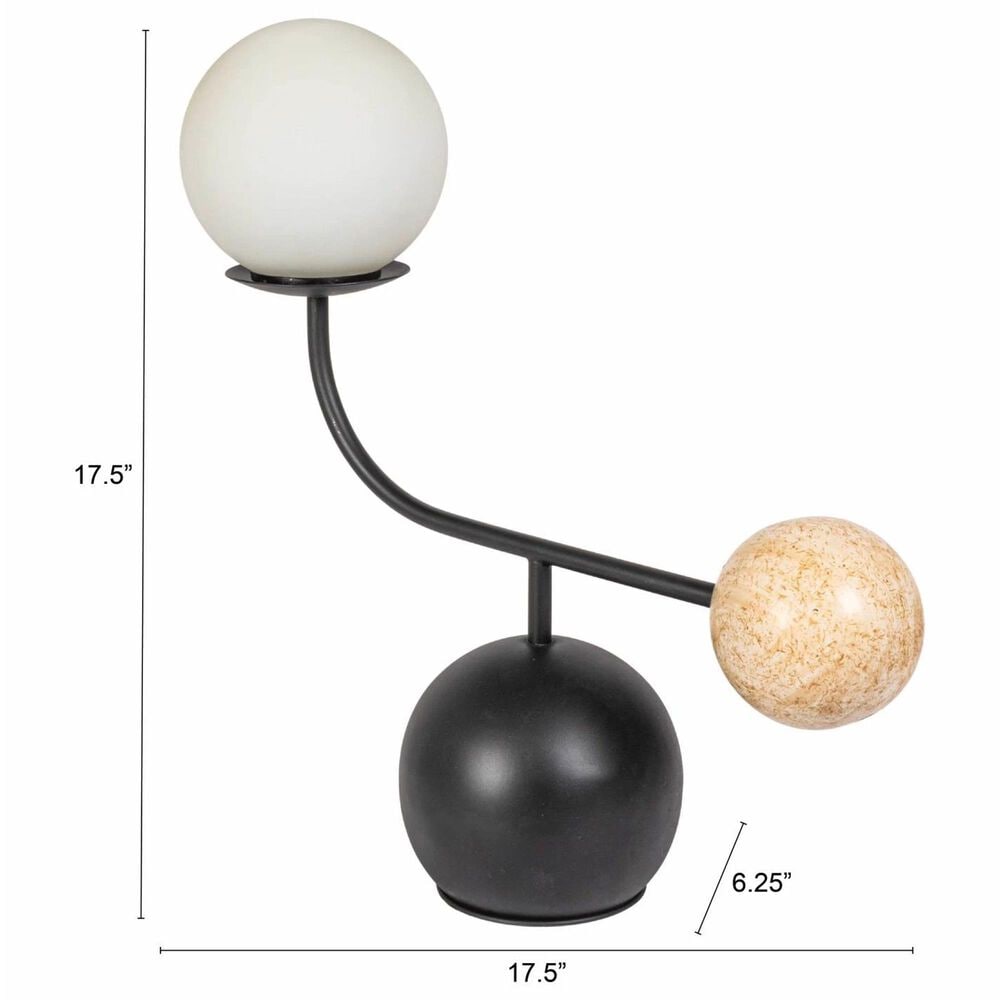 Teak Interiors Metal Table Lamp with Frosted Glass Globe, Wood Orb, Inline Switch in Matte Black and Patina, , large