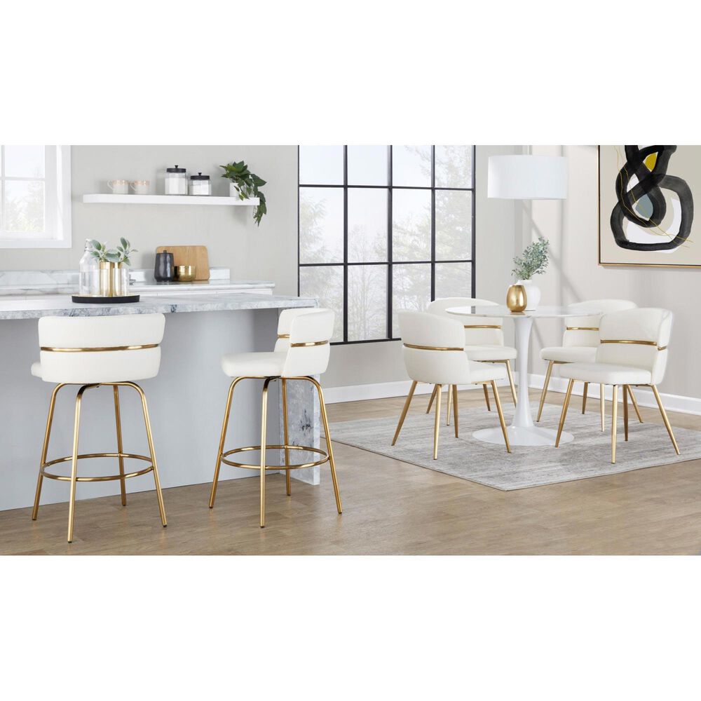 LumiSource Cinch 26" Swivel Counter Stool with White Upholstery in Gold (Set of 2), , large