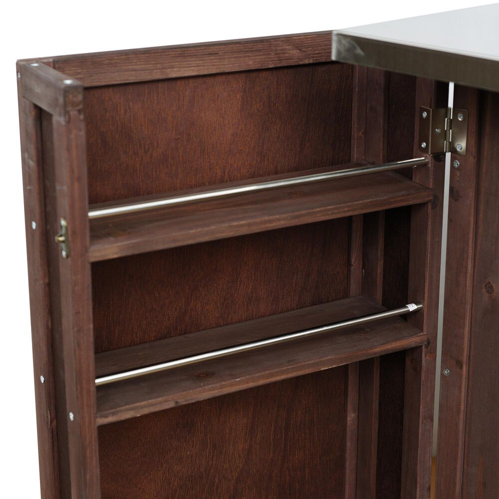 Hearth and Haven Outdoor Kitchen Island Cart with Stainless Steel Top, Towel and Spice Racks in Dark Brown, , large