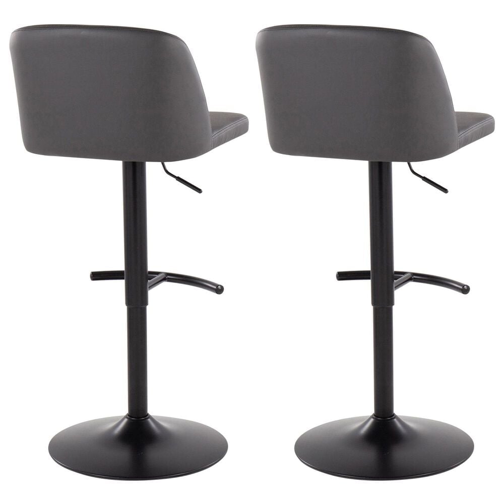LumiSource Toriano Swivel Adjustable Bar Stool with Grey Faux Leather Upholstery in Black (Set of 2), , large