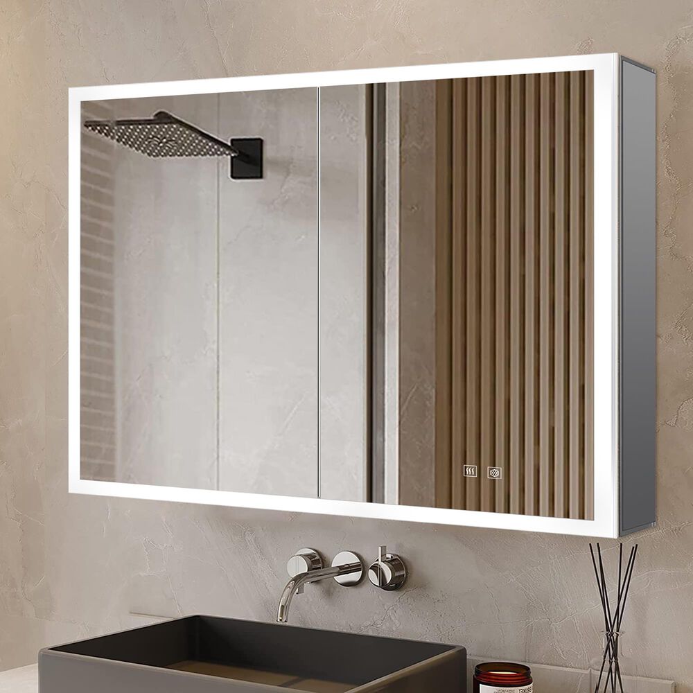 Lexora Home Mesa 30" x 36" LED Mirror Medicine Cabinet with Defogger in Aluminium, , large
