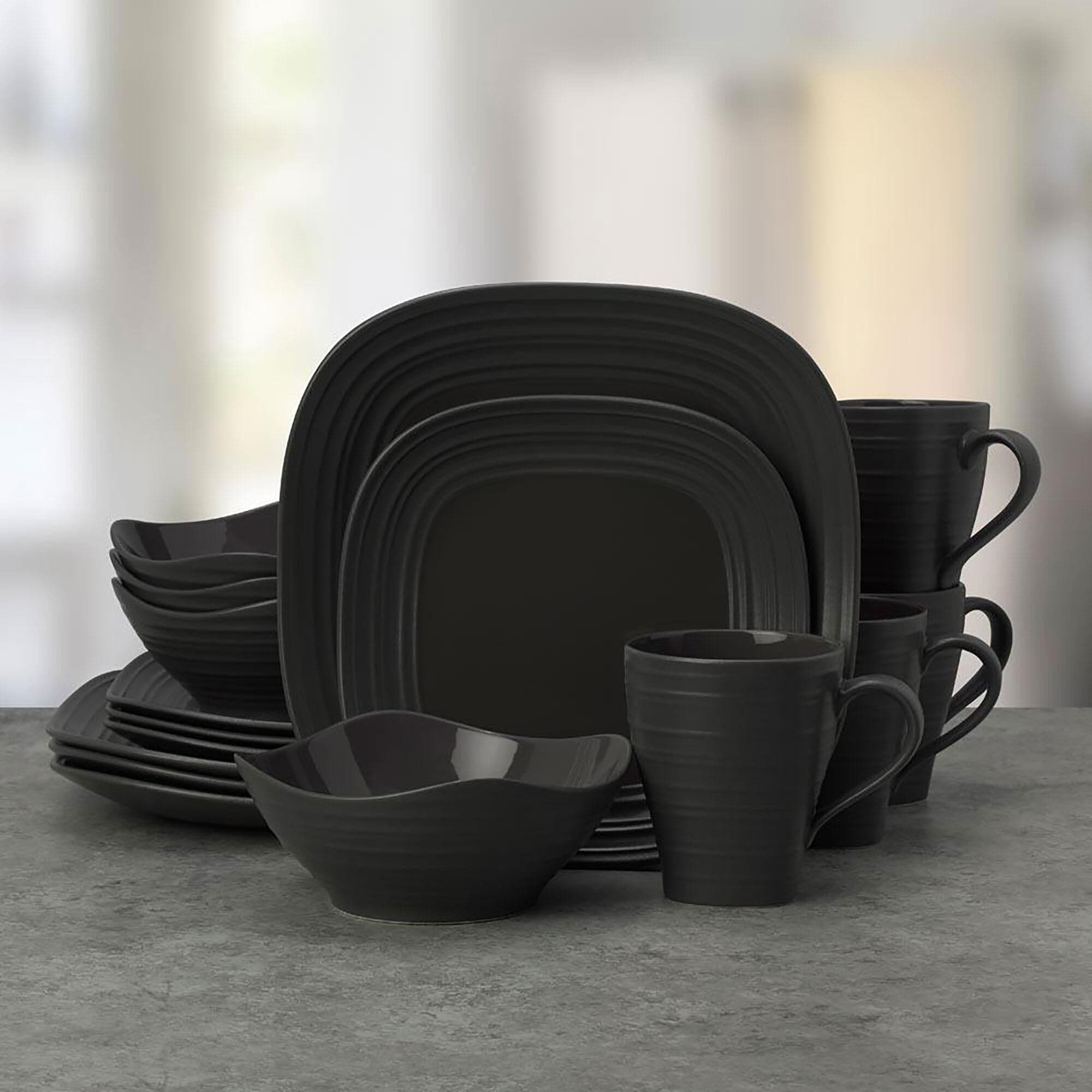 Lifetime Brands Swirl 16 Piece Dinnerware Set in Graphite NFM