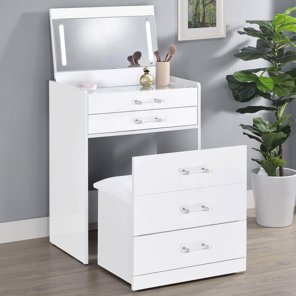 Pacific Landing Danbury 3-Drawer Makeup Vanity Set in White High Gloss, , large