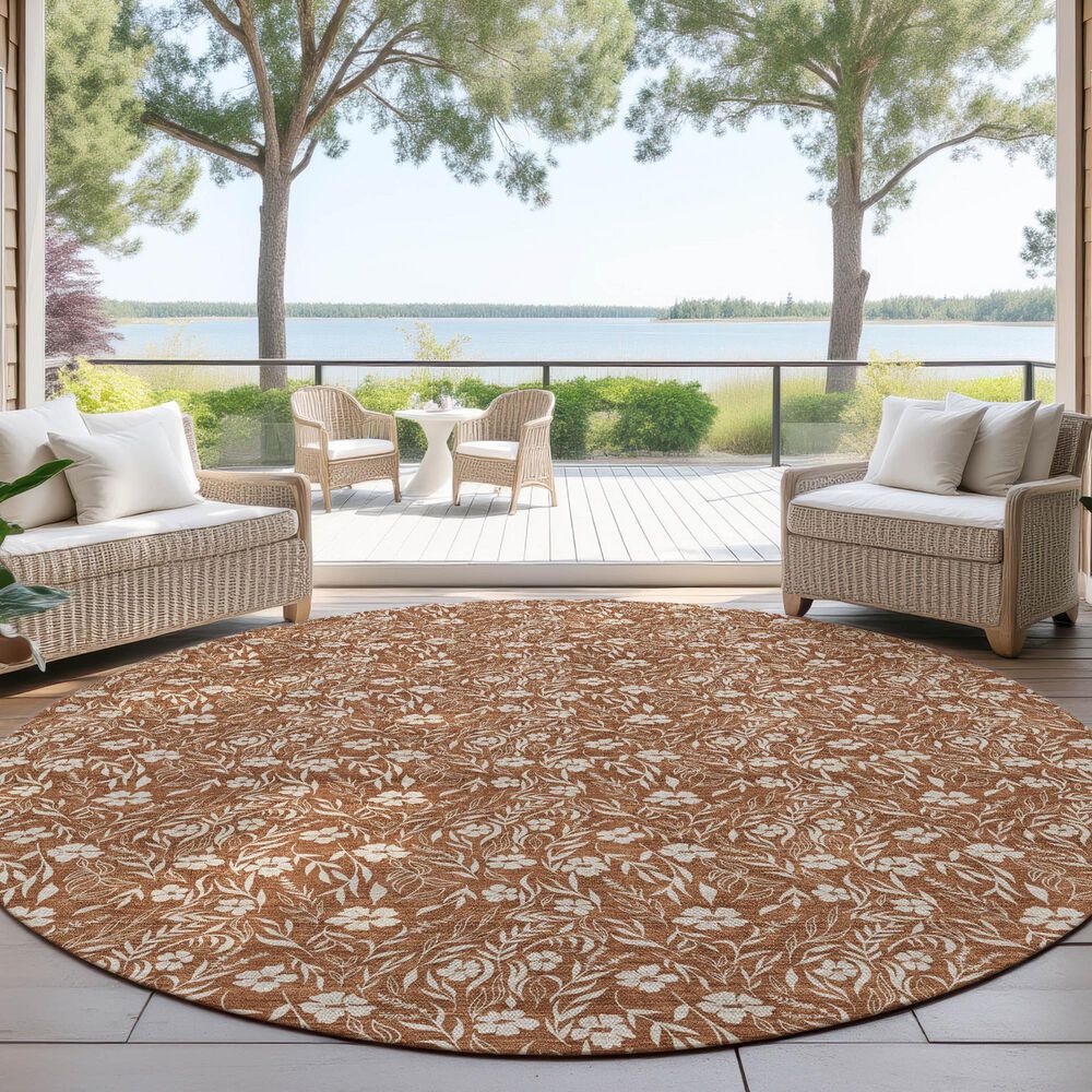Dalyn Rug Company Soft Essentials Floral Paprika 8' Round Indoor/Outdoor Area Rug, , large