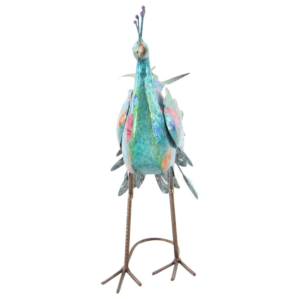 Maple and Jade Peacock Decorative Garden Sculpture with Crystal Accents in Teal, Blue, Pink and Orange, , large