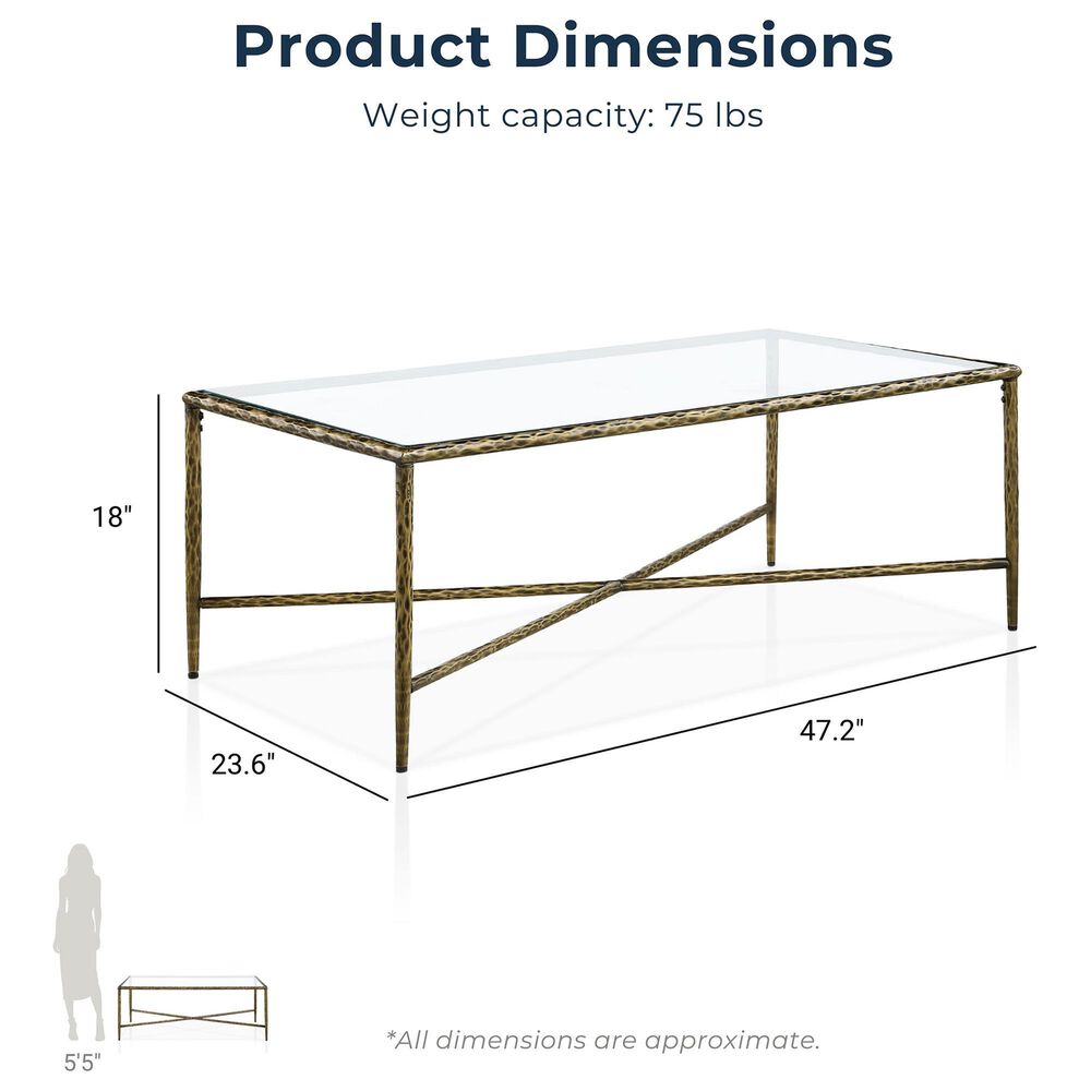 Furniture of America Lalia Coffee Table with Tempered Glass Top and Bullnose Edge in Matte Gold, , large