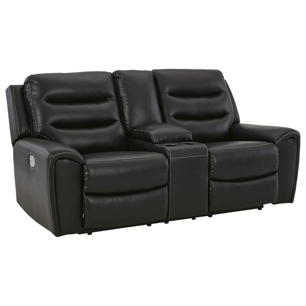 Ashley Warlin Power Reclining Loveseat with Console in Black, , large