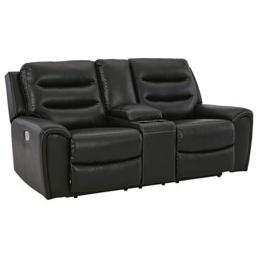 Ashley Warlin Power Reclining Loveseat with Console in Black, , large