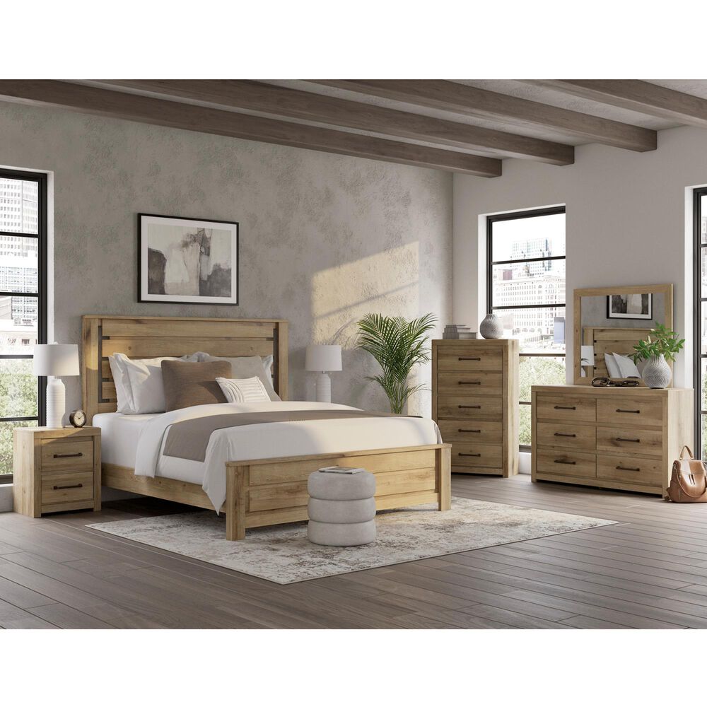 Ashley Brozmont King Platform Panel Bed with Dresser and Nightstand in Natural Brown, , large