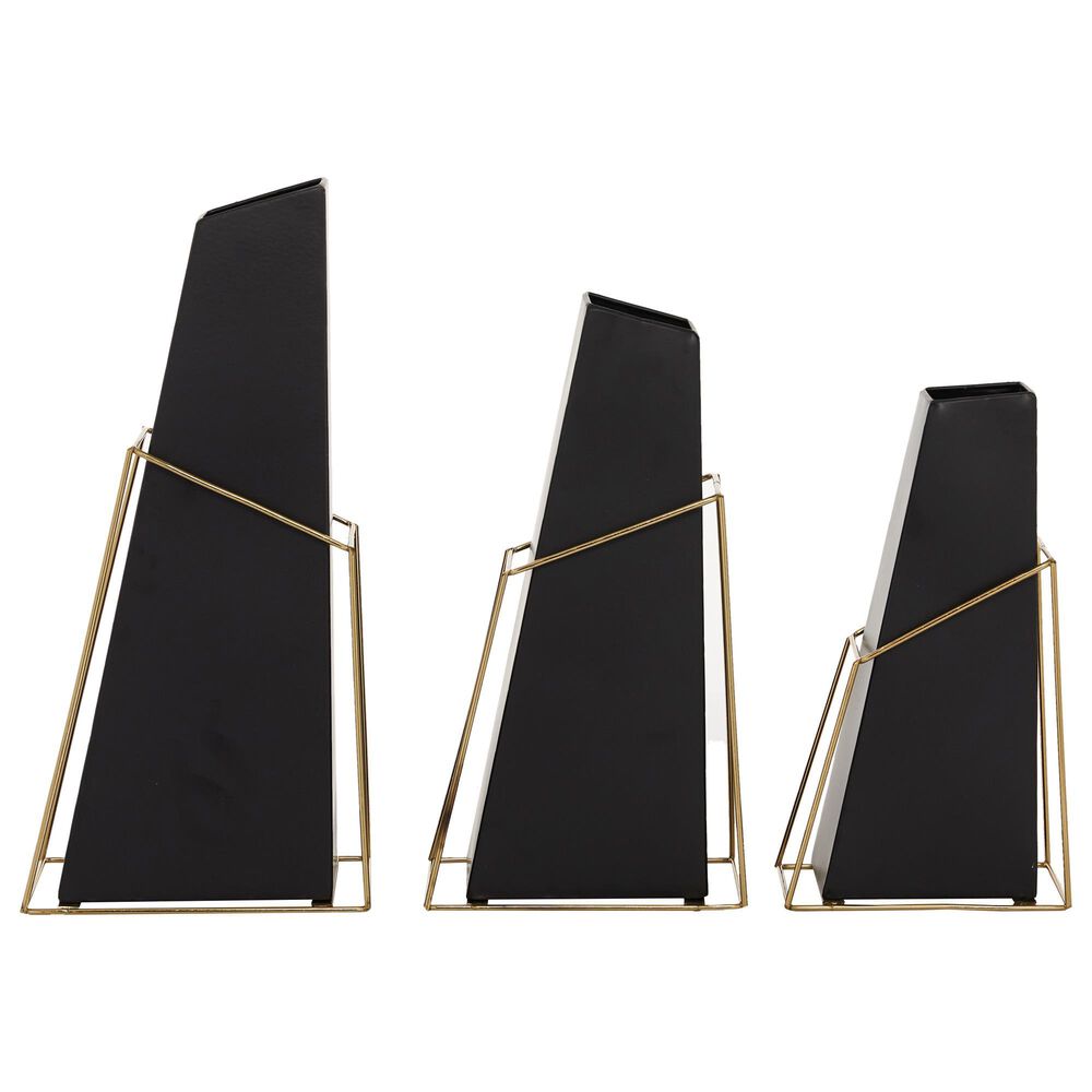 Maple and Jade 14&quot; Geometric Vase in Black and Gold &#40;Set of 3&#41;, , large