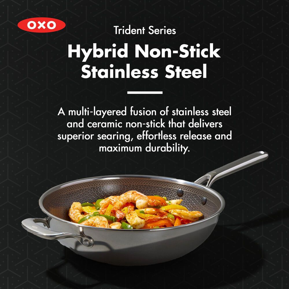 Green Pan Trident Hybrid 12" Nonstick Covered Wok with Lid in Stainless Steel, , large