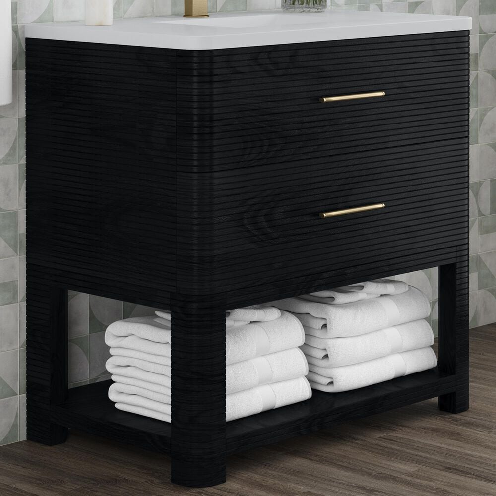 James Martin Vanities Lucian 36&quot; Single Vanity in Carbon Oak with 3 cm White Zeus Quartz Top, , large