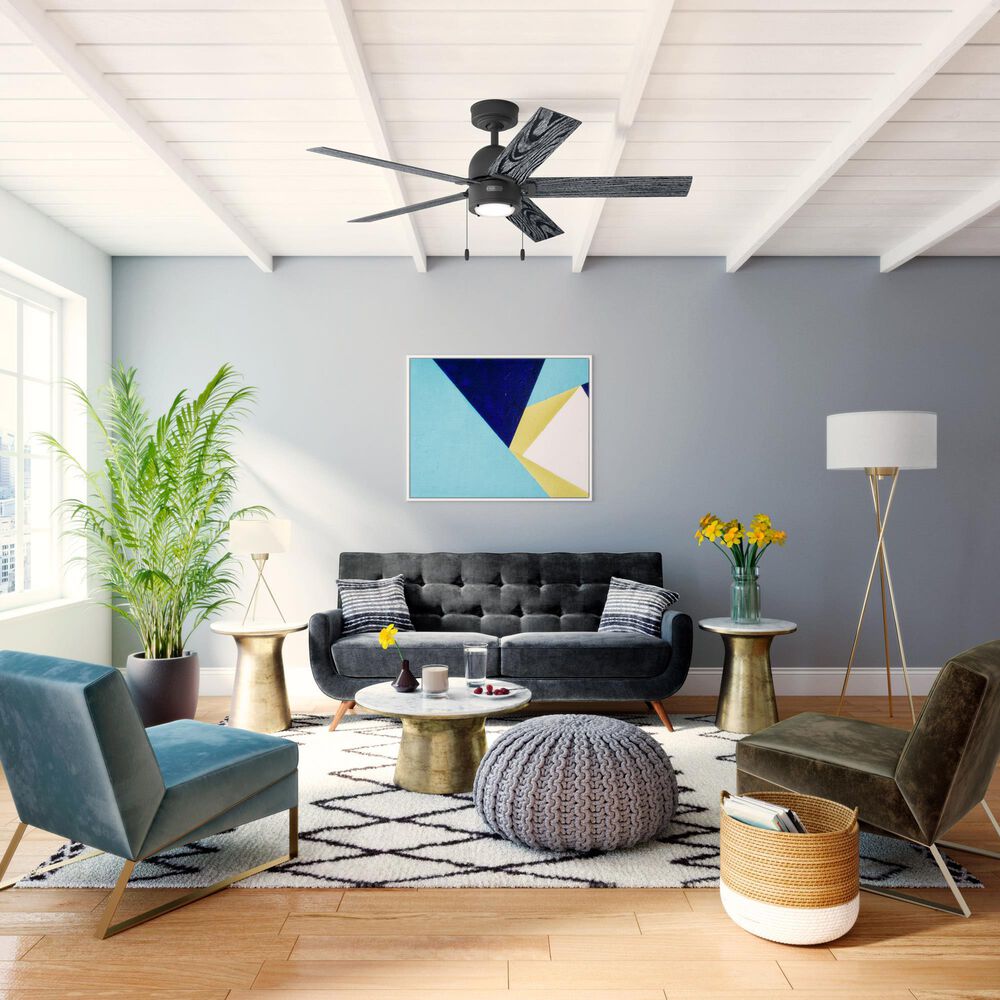 Hunter Erling 52&quot; Ceiling Fan with LED Light in Matte Black, , large