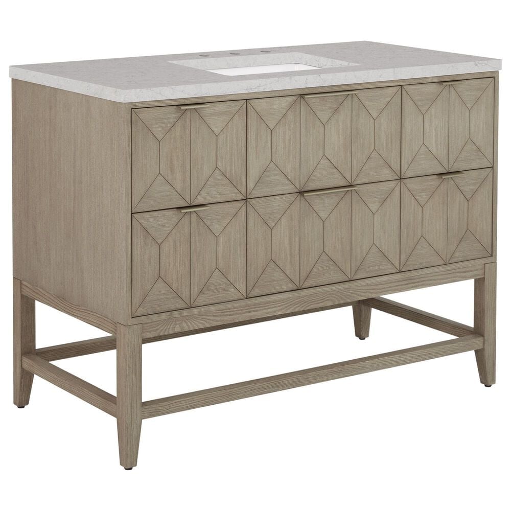 James Martin Vanities Emmeline 48" Single Vanity in Pebble Oak with 3 cm Eternal Jasmine Pearl Quartz Top, , large
