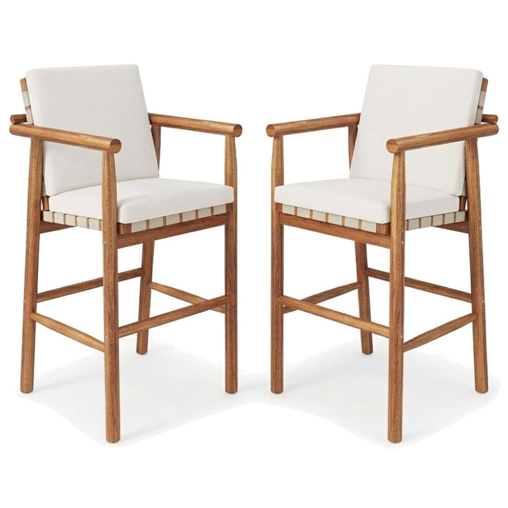 Hearth and Haven Outdoor Barstool with Webbing Design in Beige (Set of 2), , large