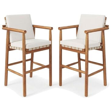 Hearth and Haven Outdoor Barstool with Webbing Design in Beige (Set of 2), , large