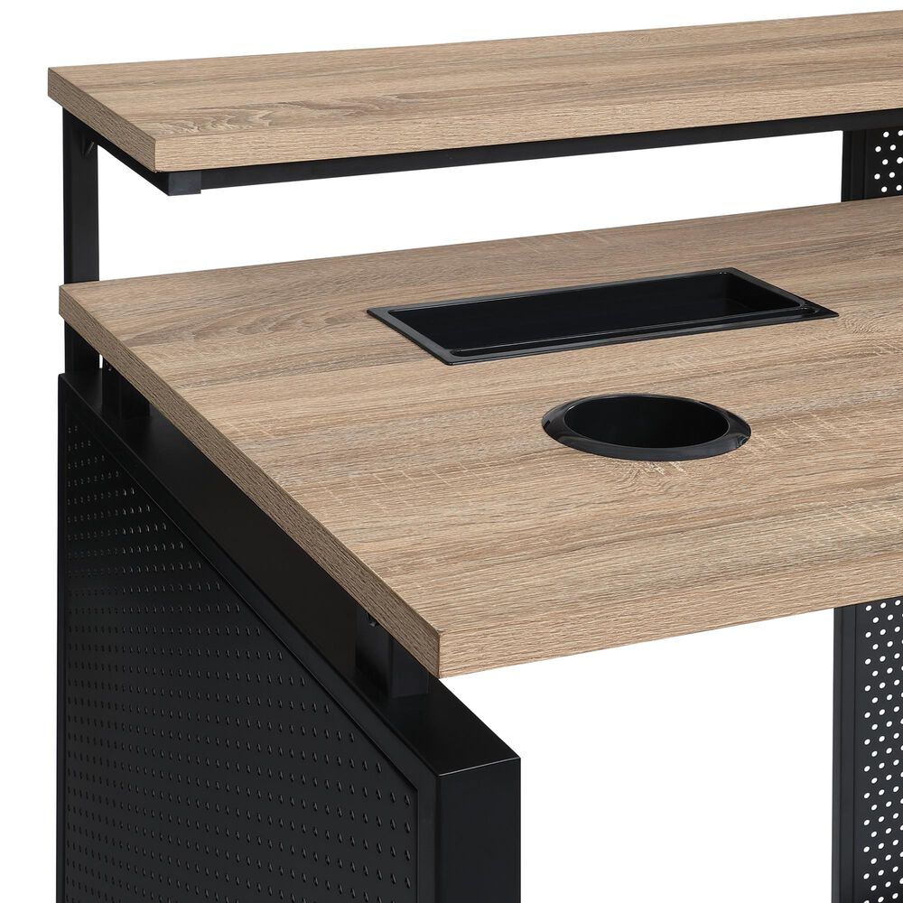 OSP Home Ace 2-Piece Desk with Hutch and Bookcase in River Oak and Black, , large