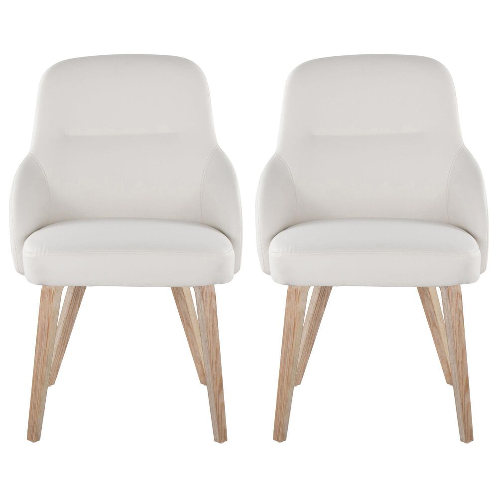 LumiSource York Side Chair with White Faux Leather Cushion in Whitewashed (Set of 2), , large