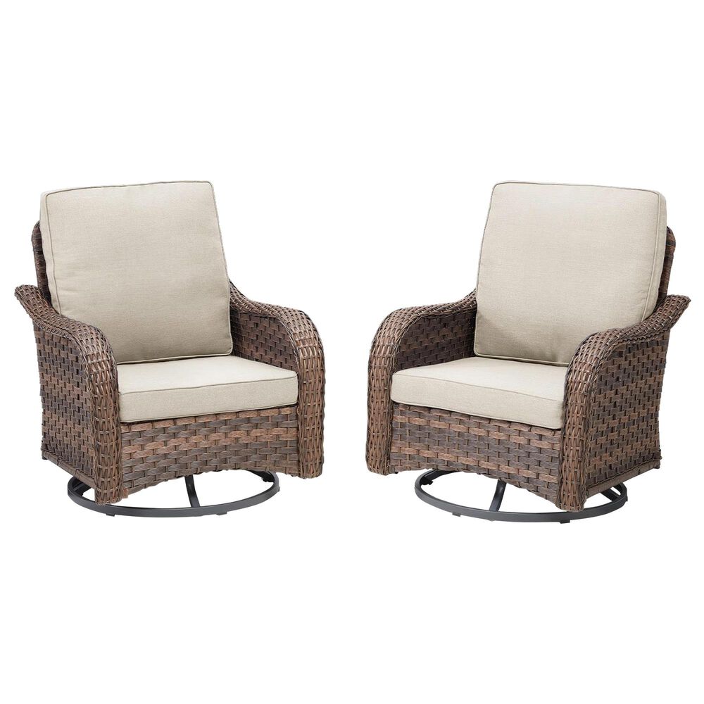 Sunwell Garden Patio Swivel Glider Chair with Gray Frame in Beige (Set of 2), , large