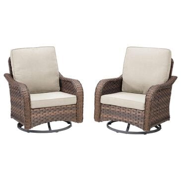Sunwell Garden Patio Swivel Glider Chair with Gray Frame in Beige (Set of 2), , large