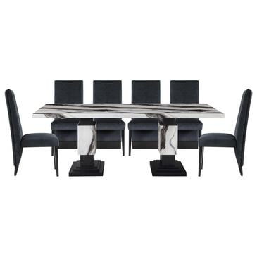 Global Furniture USA Faux Marble Pedestal Dining Table and 6 Chairs in Black, , large